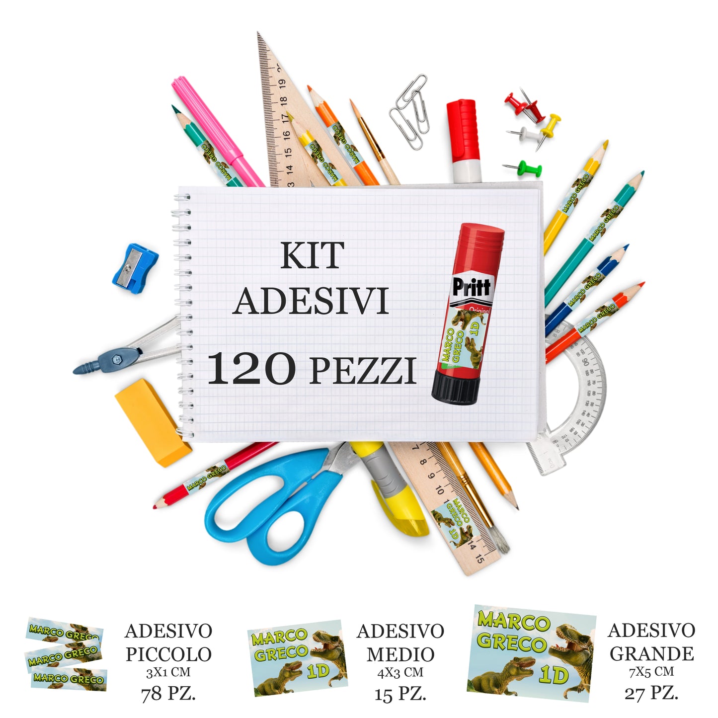 Kit adesivi personalizzati 120 pezzi.