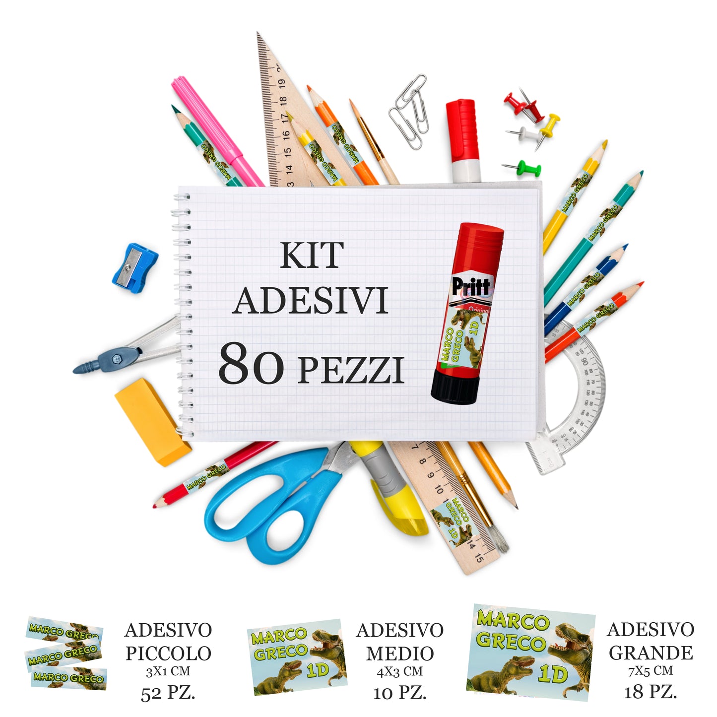 Kit adesivi personalizzati 80 pezzi.